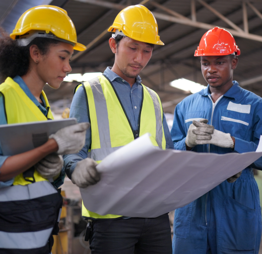 Contractors looking at building plans